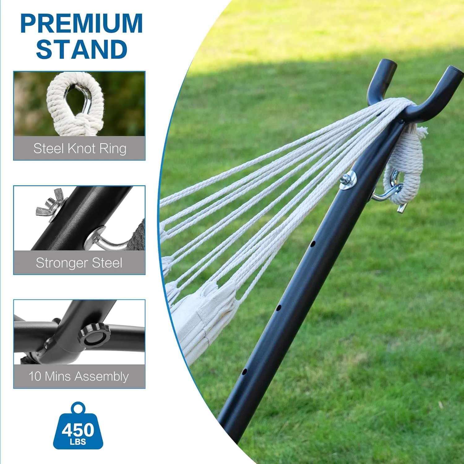 PNAEUT Double Hammock with Space Saving Steel Stand 2 Person Heavy Duty Garden Yard Outdoor 450lb Capacity Hammocks (Beige)