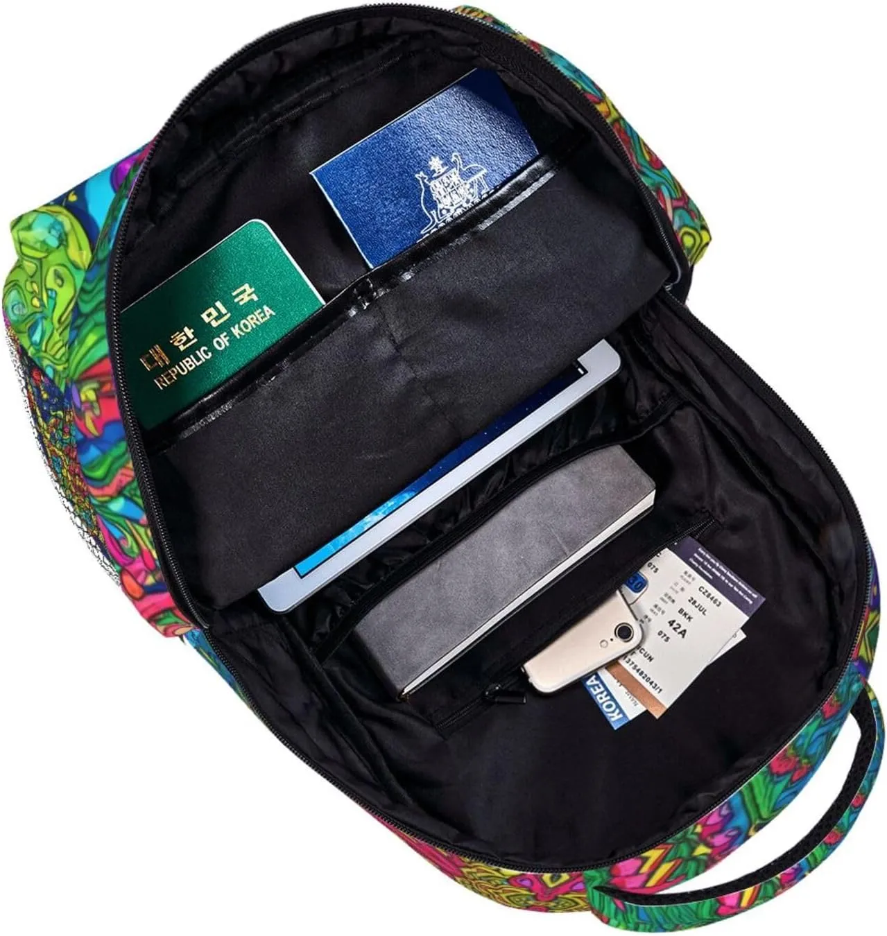 Polyester Daypack for Hiking Work Running - Big Capacity Anti-Theft Multipurpose Shoulder Bag, Colorful Glowing Mushrooms Psychedelic Art Travel and Sport Backpack Rucksack