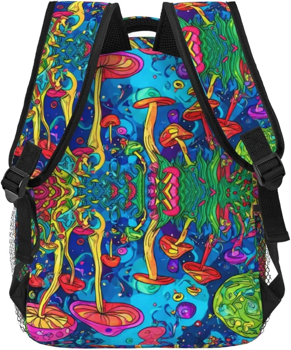 Polyester Daypack for Hiking Work Running - Big Capacity Anti-Theft Multipurpose Shoulder Bag, Colorful Glowing Mushrooms Psychedelic Art Travel and Sport Backpack Rucksack