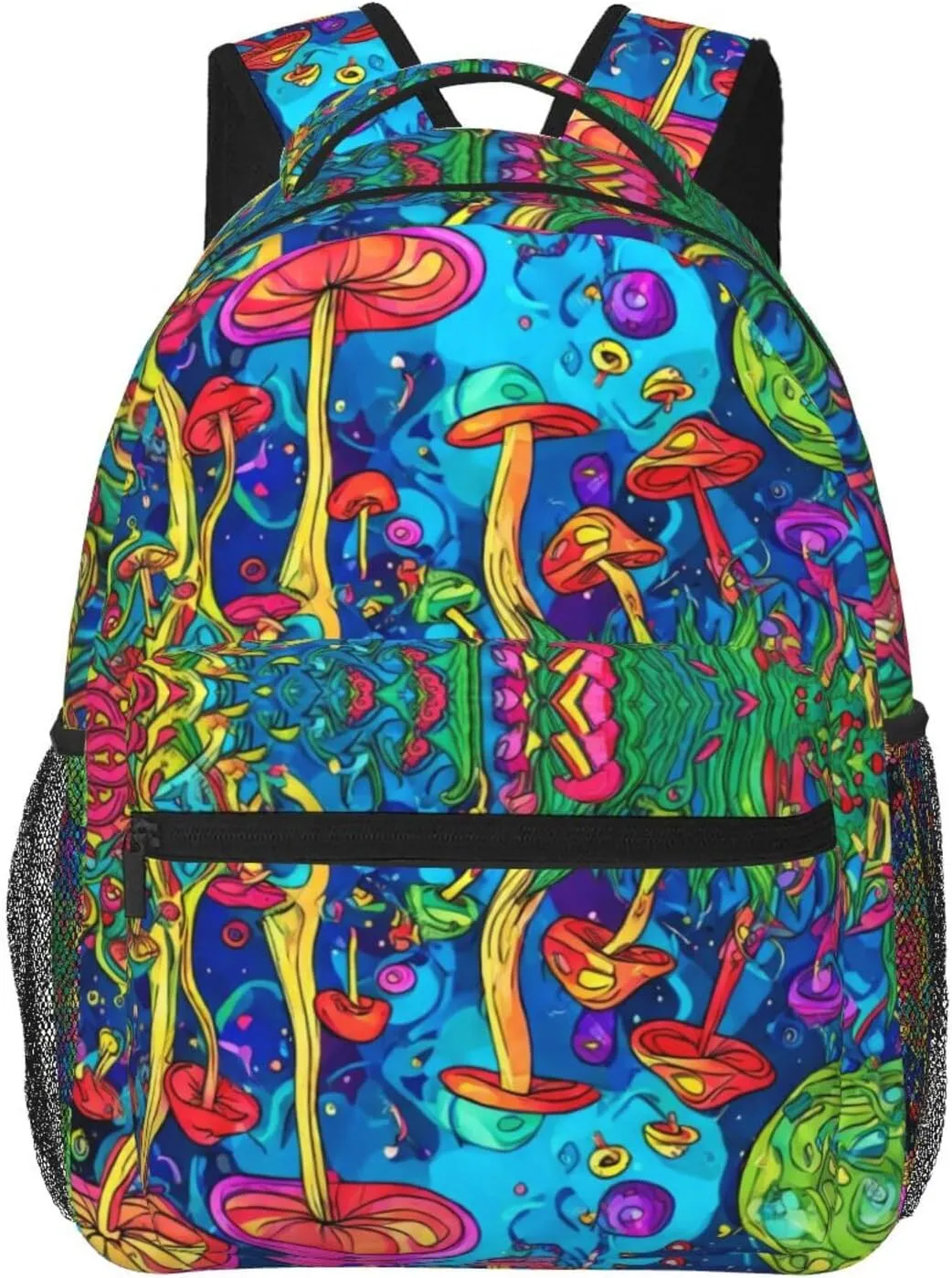 Polyester Daypack for Hiking Work Running - Big Capacity Anti-Theft Multipurpose Shoulder Bag, Colorful Glowing Mushrooms Psychedelic Art Travel and Sport Backpack Rucksack