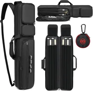 Pool Cue Case - 4x4 Padded Pool Cue Bag - Holds 4 Butts and 4 Shafts, Multiple Accessory Pockets