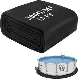 Pool Liner Pad, 12 Foot Round Pool Pads for Above Ground Pool, 300G/M² Thicke Seamless Comfort, Double Density Puncture Resistant Swimming Pool Mats For Floor Can Extend The Life of Pool Liner (Black)