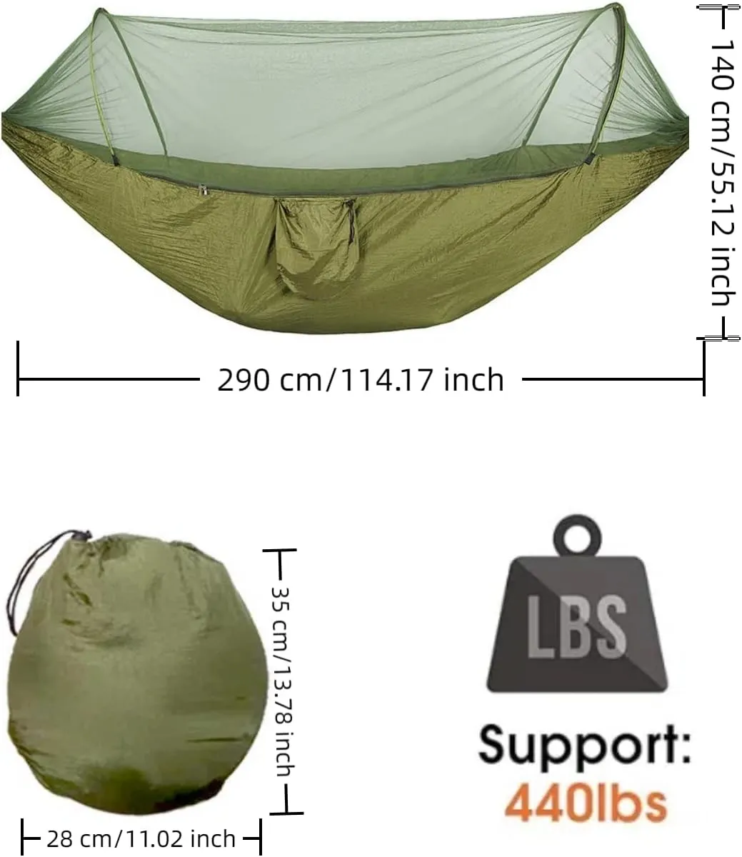 Pop up Hammock with Mosquito net - Ultra Light Outdoor Camping  for Adults with Capacity of 200 kilograms,Hammock Swing for 2 Tree Ties, 2 Black Gold Steel Buckles, Outdoor Storage Bag (Grey Orange)