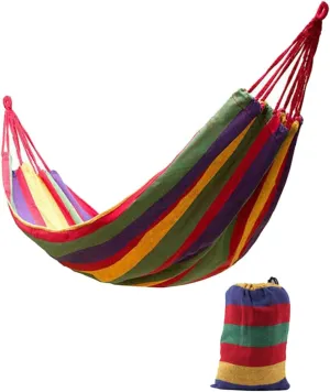 POPETPOP 1Pc Outdoor Camping Hammock Double Thickened Canvas Swing Chair with Two Binding Ropes and Carry Bag Fashionable Red Design for Relaxation and Travel