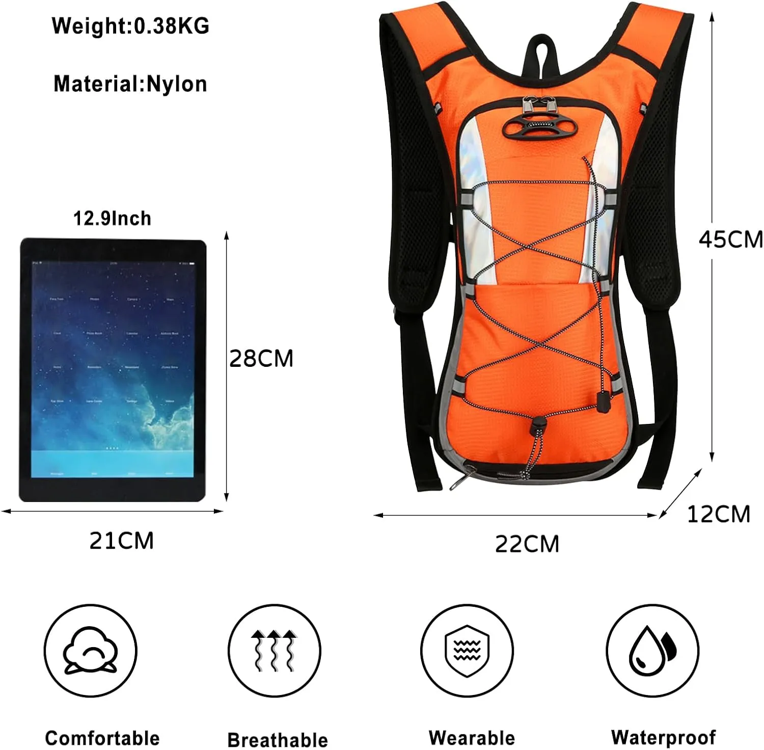 PORRASSO Hiking Backpack 19L Rucksack Hydration Pack Breathable Daypack