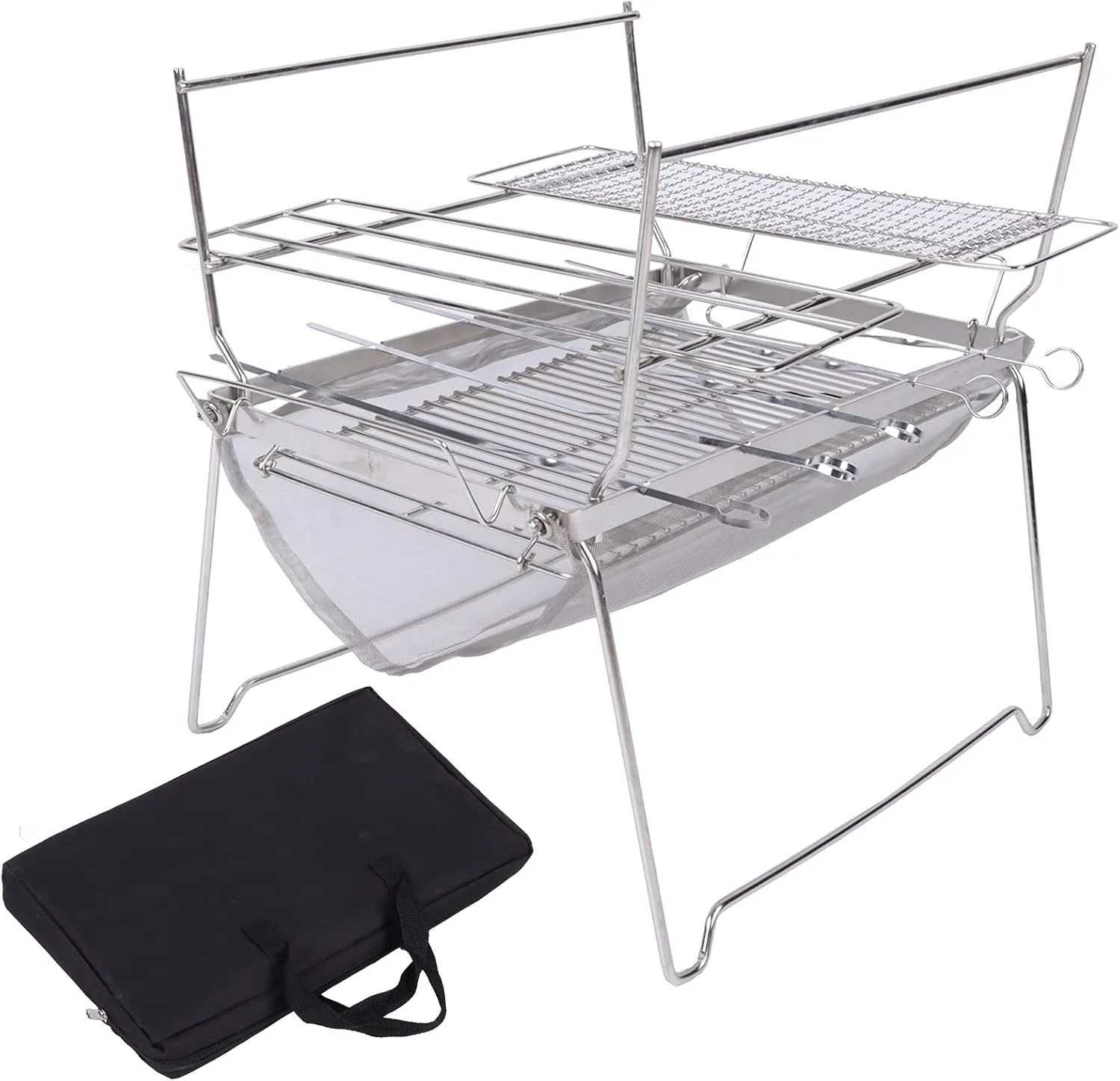 Portable Barbecue Grill,Barbecue Grill, Stainless Steel Folding Grill, Multi Function BBQ Grills Set with Baked Skewers Bracket Soft Net Cloth Bag for Outdoor Hiking, Fishing, Camping