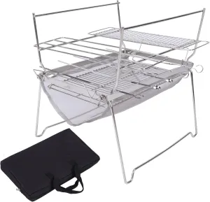 Portable Barbecue Grill,Barbecue Grill, Stainless Steel Folding Grill, Multi Function BBQ Grills Set with Baked Skewers Bracket Soft Net Cloth Bag for Outdoor Hiking, Fishing, Camping