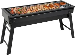 Portable BBQ Grill Charcoal Black Metal Foldable Grills Outdoor Cooking Barbeque for Picnic, Camping, Patio Backyard - 23.62×8.66×12.99 inch