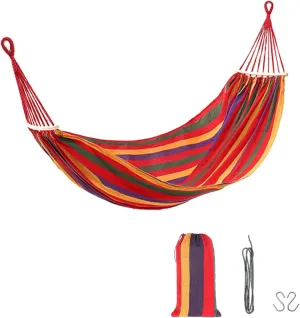 Portable Camping Double Hammock, 661 Lbs Capacity, with Carry Bag, Ropes and Hooks, for Indoor Outdoor Use (Red)