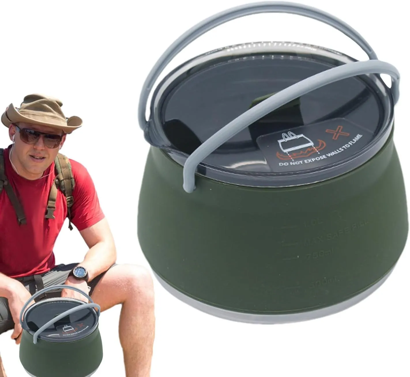 Portable Camping Kettle Portable Travel Kettle - Silicone Kettle for Hiking and Camping, Portable Kettle for Hiking and Camping, Compact Coffee Maker for Outdoor Camping