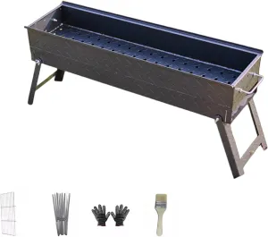 Portable Charcoal Grill for Camping Foldable Bracket Thickened Steel Plate BBQ Grill for Travel Outdoor Cooking Backyard Patio Garden(100 * 19 * 35cm)