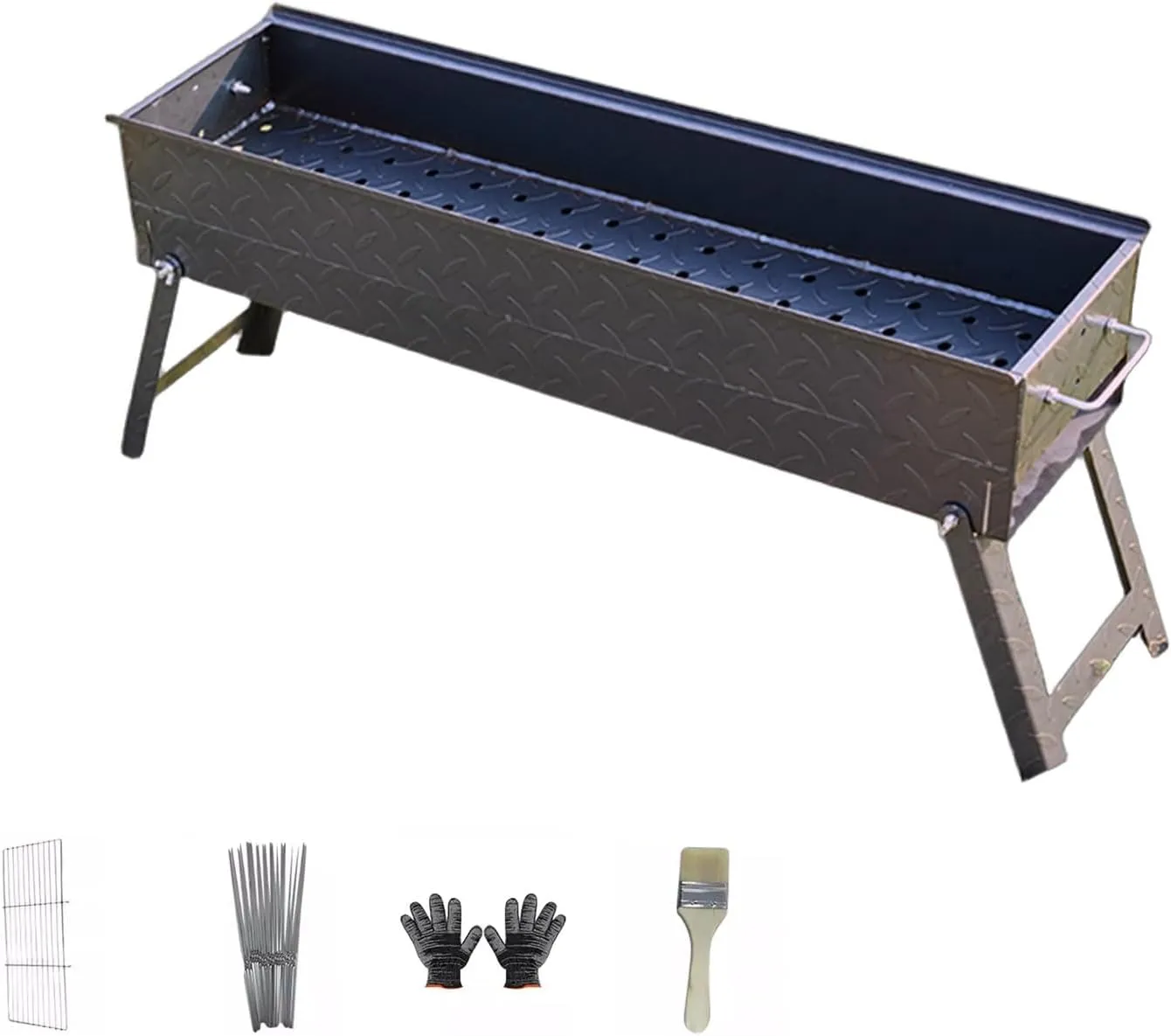 Portable Charcoal Grill for Camping Foldable Bracket Thickened Steel Plate BBQ Grill for Travel Outdoor Cooking Backyard Patio Garden(100 * 19 * 35cm)