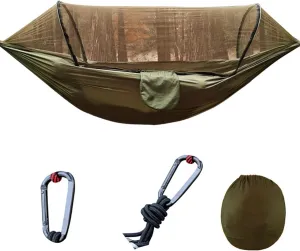 Portable Double Hammock, Lightweight Parachute Swing with Net Large Vision Travel Hammock Tent for Backpacking Hiking Outdoor (Green)