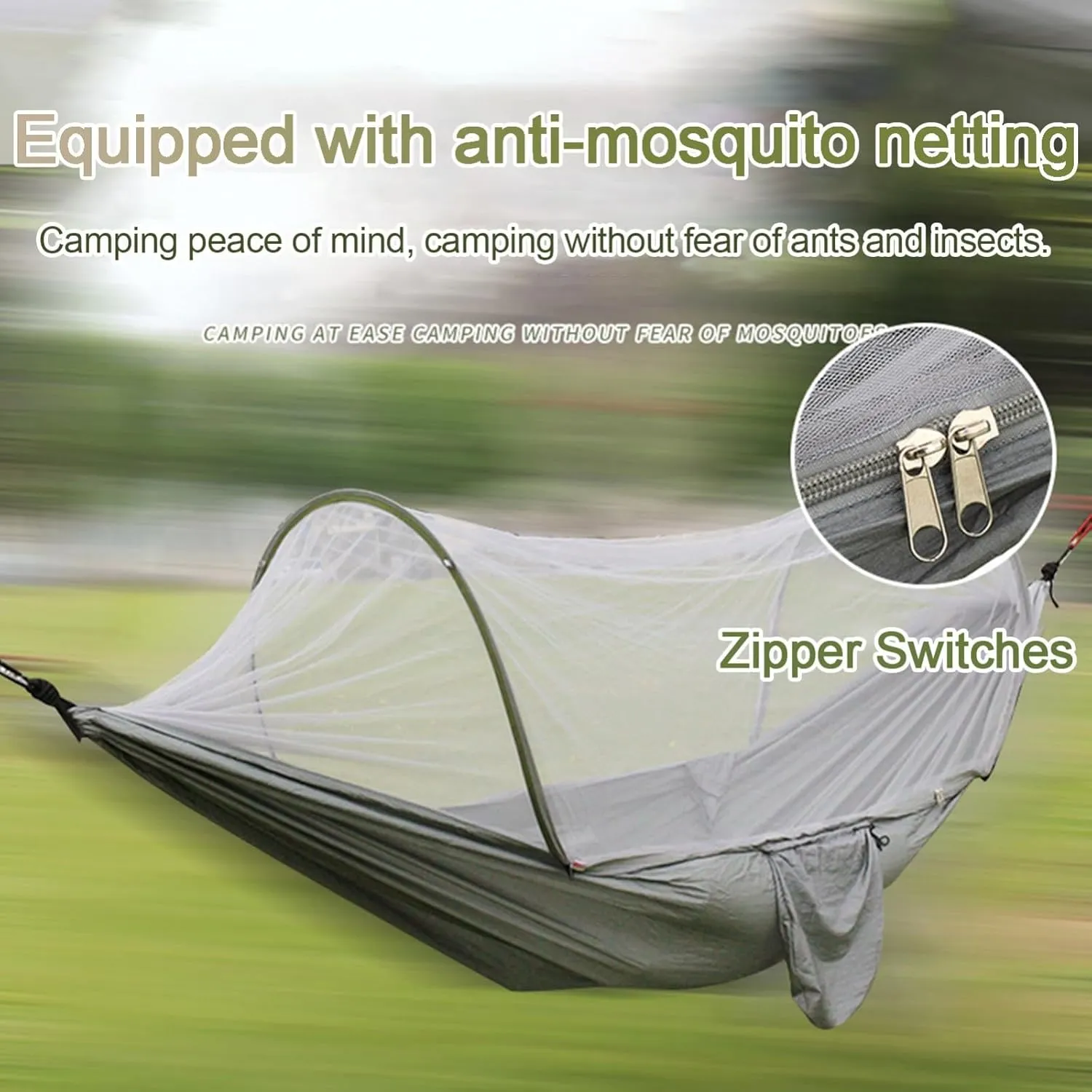 Portable Double Hammock, Lightweight Parachute Swing with Net Large Vision Travel Hammock Tent for Backpacking Hiking Outdoor (Green)