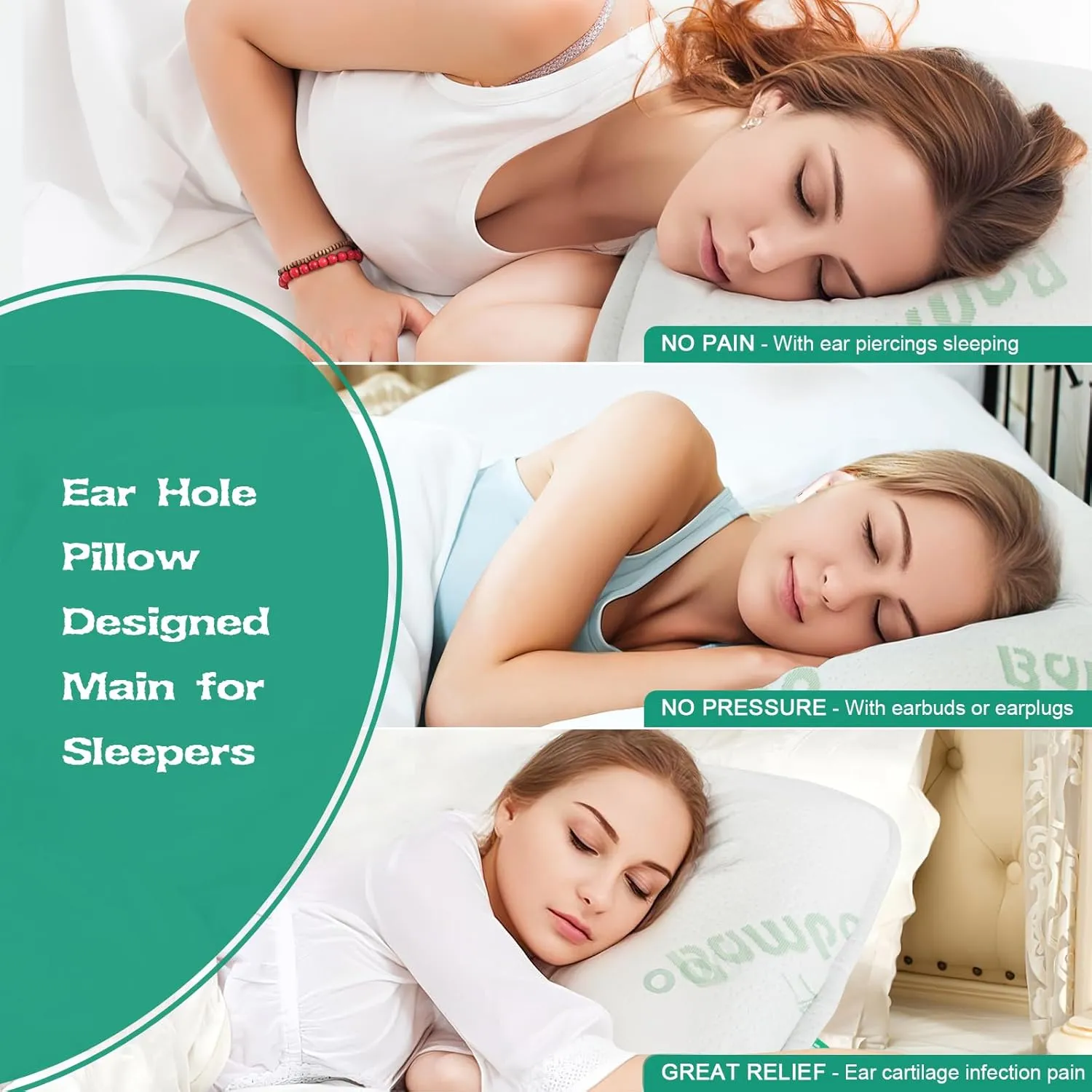 Portable Ear Pillow - Memory Foam Ear Piercing Pillow with Hole for Ear Pain Relief | Ear Piercing Protection - Ear Hole Pillow for More Comfortable Side Sleeping