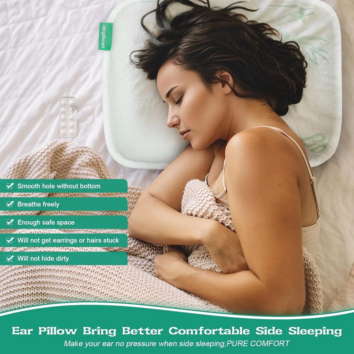 Portable Ear Pillow - Memory Foam Ear Piercing Pillow with Hole for Ear Pain Relief | Ear Piercing Protection - Ear Hole Pillow for More Comfortable Side Sleeping