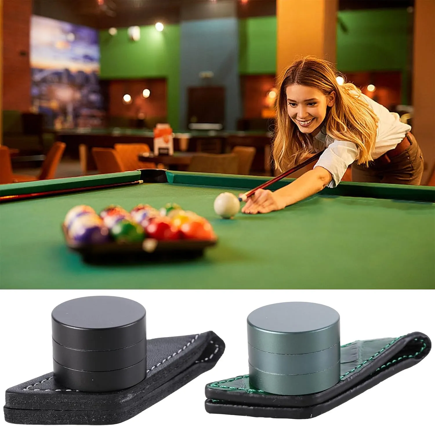 Portable Fix Cue Chalk Bag with Belt Clip 3-Layer Pool Chalk Holder Billiards Snookers Leather Belt Clip Chalk Case