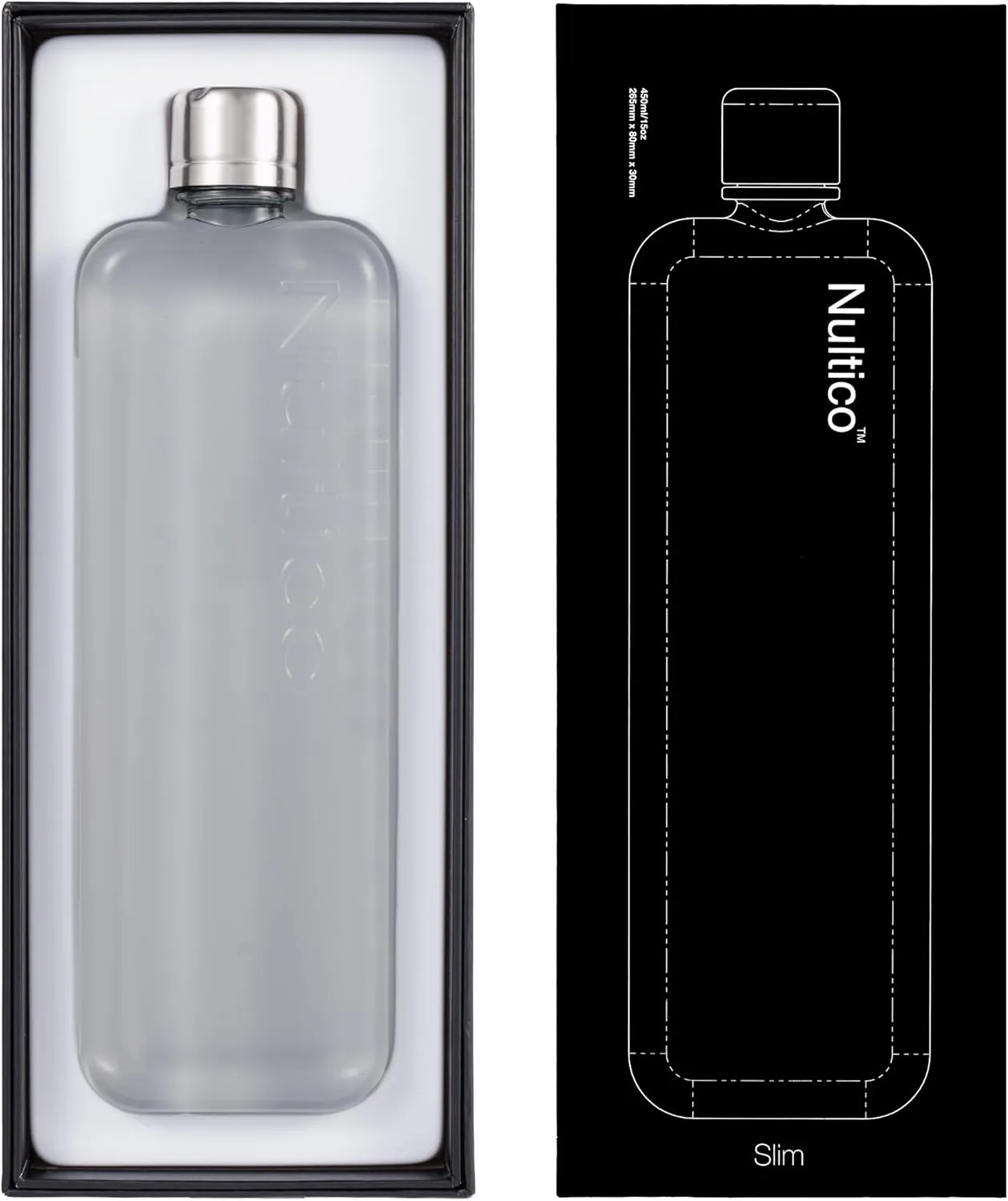 Portable Flat Water Bottle, 15 oz BPA Free Slim Drinking Bottle, Plastic Travel Flask for Outdoor Sports, Camping, Fitness, Gym, Fits Purse Bag Pocket - gray
