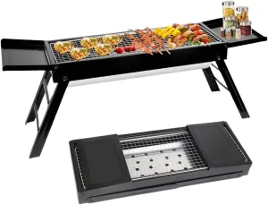 Portable Folding Charcoal Grill for Outdoor BBQ - Kabob Kebab Grill with Griddle, Compact Barbecue for Camping, Backyard, Picnic & Travel (21.85''x8.85''x12'')