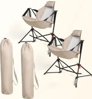 Portable Hammock Camping Chairs - Lightweight Adjustable Rocking Recliner with Pillow & Cup Holder, Foldable Aluminum Alloy Outdoor Chair for Backyard, Hiking, Travel, Concerts, Supports 300lbs