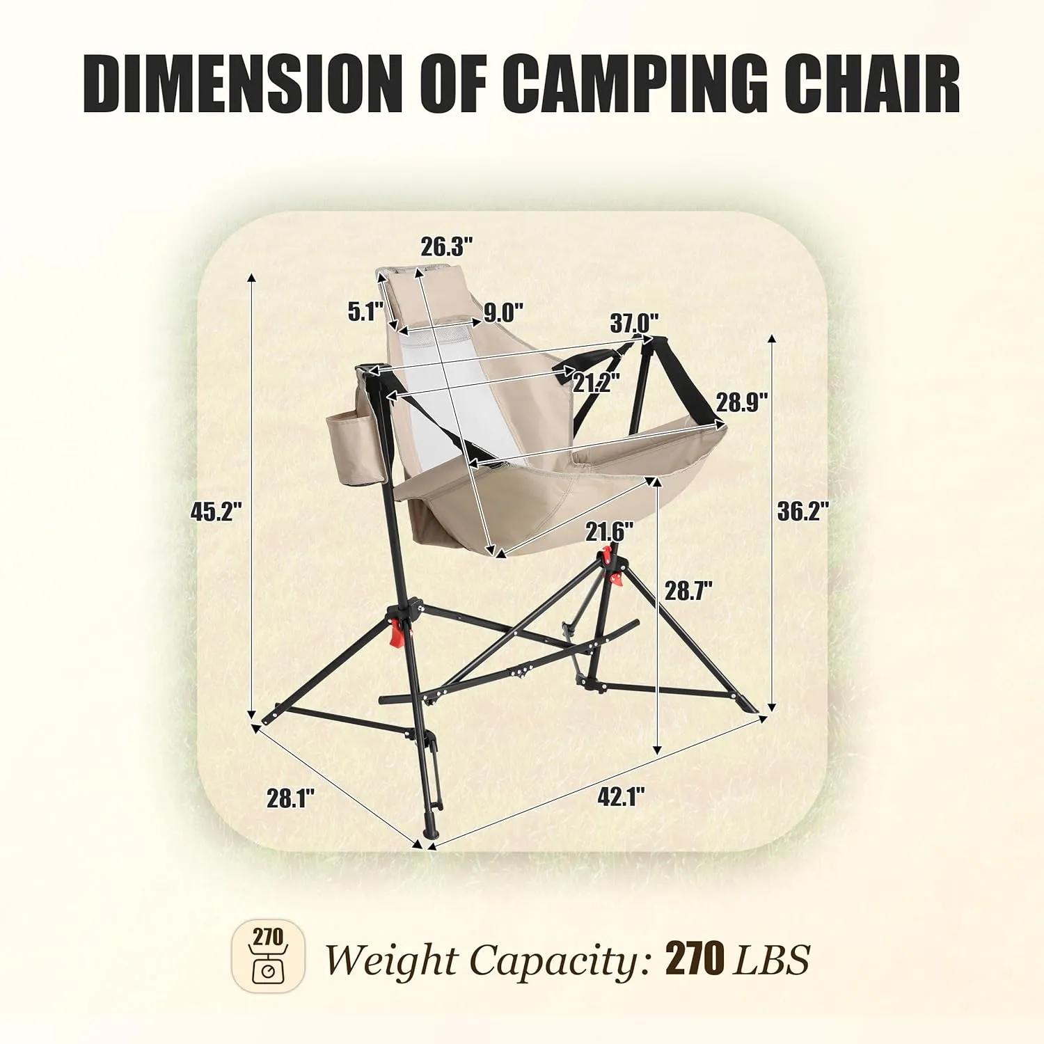 Portable Hammock Camping Chairs - Lightweight Adjustable Rocking Recliner with Pillow & Cup Holder, Foldable Aluminum Alloy Outdoor Chair for Backyard, Hiking, Travel, Concerts, Supports 300lbs