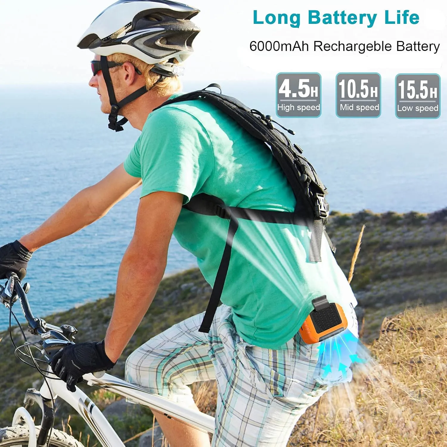 Portable Mini Waist Fan Rechargeable with 23H Working Time, 6200 RPM Strong Airflow, 3 Speed Levels, Belt Shirt Fan Clip on Waist Portable Cooling device for Blue Collar,Outdoor Working,Jobsite
