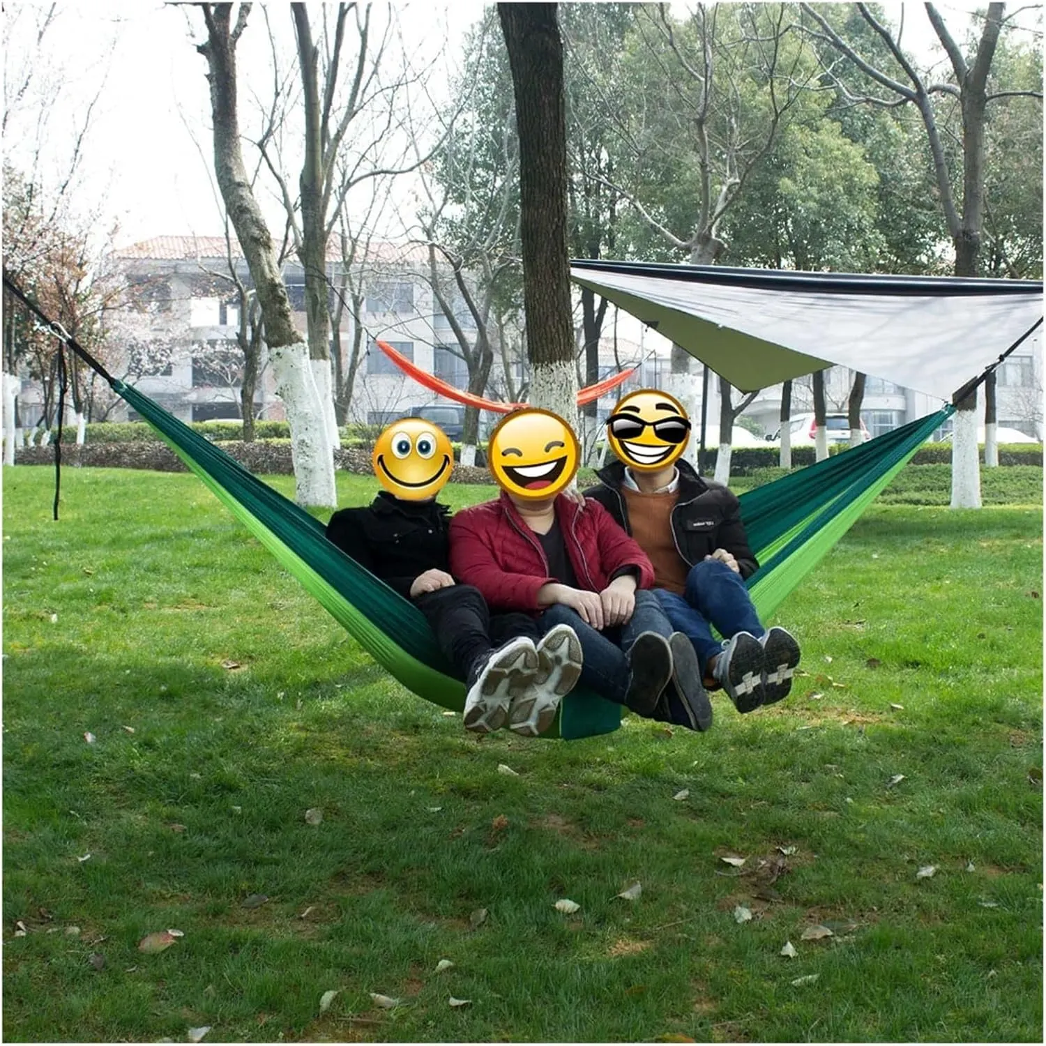 Portable Nylon Parachute Fabric Single and Double Size Outdoor Camping Hiking Garden Hammock for Terrace, Outdoor(Single Orange Grey)