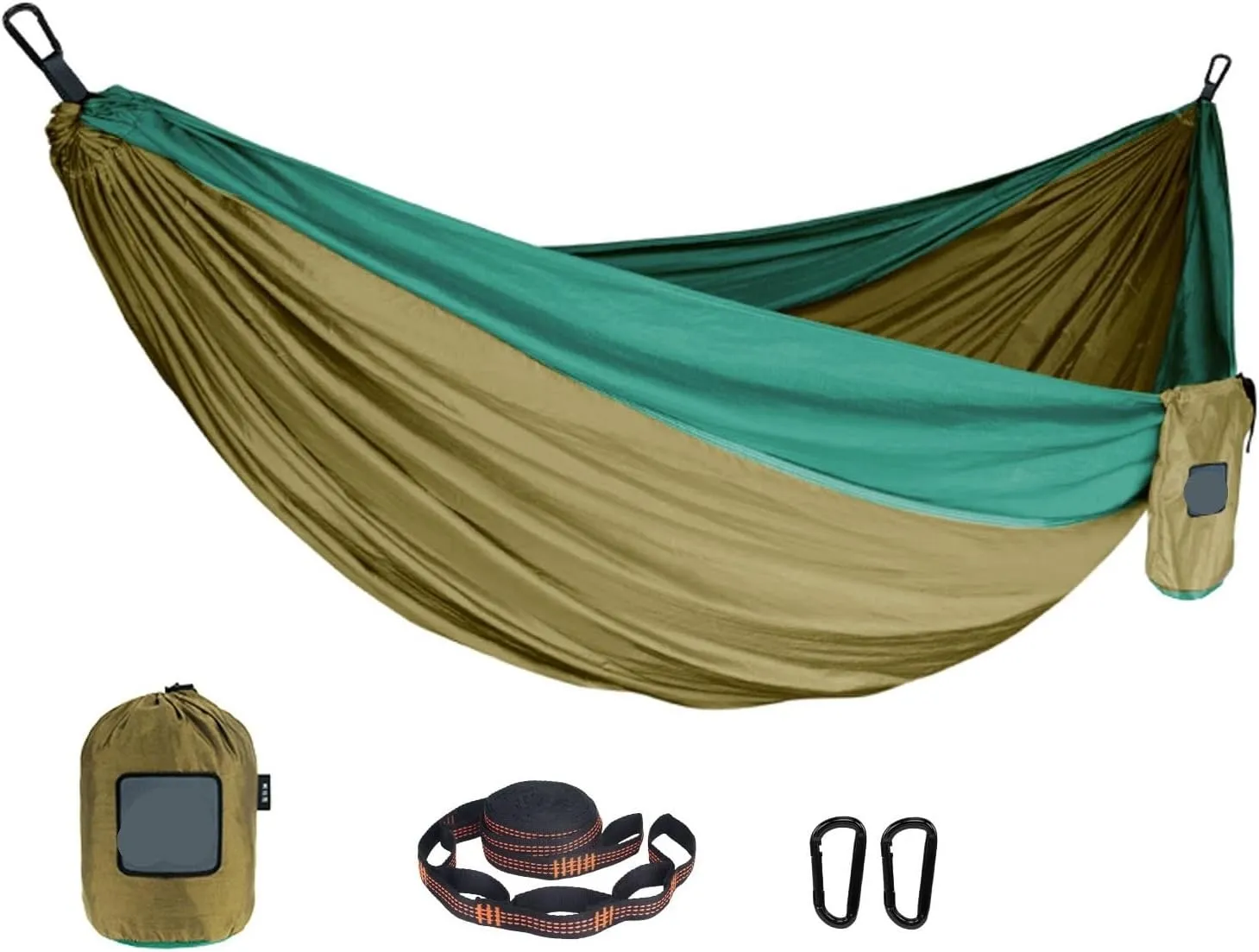 Portable Nylon Parachute Fabric Single and Double Size Outdoor Camping Hiking Garden Hammock for Terrace, Outdoor(Single Orange Grey)