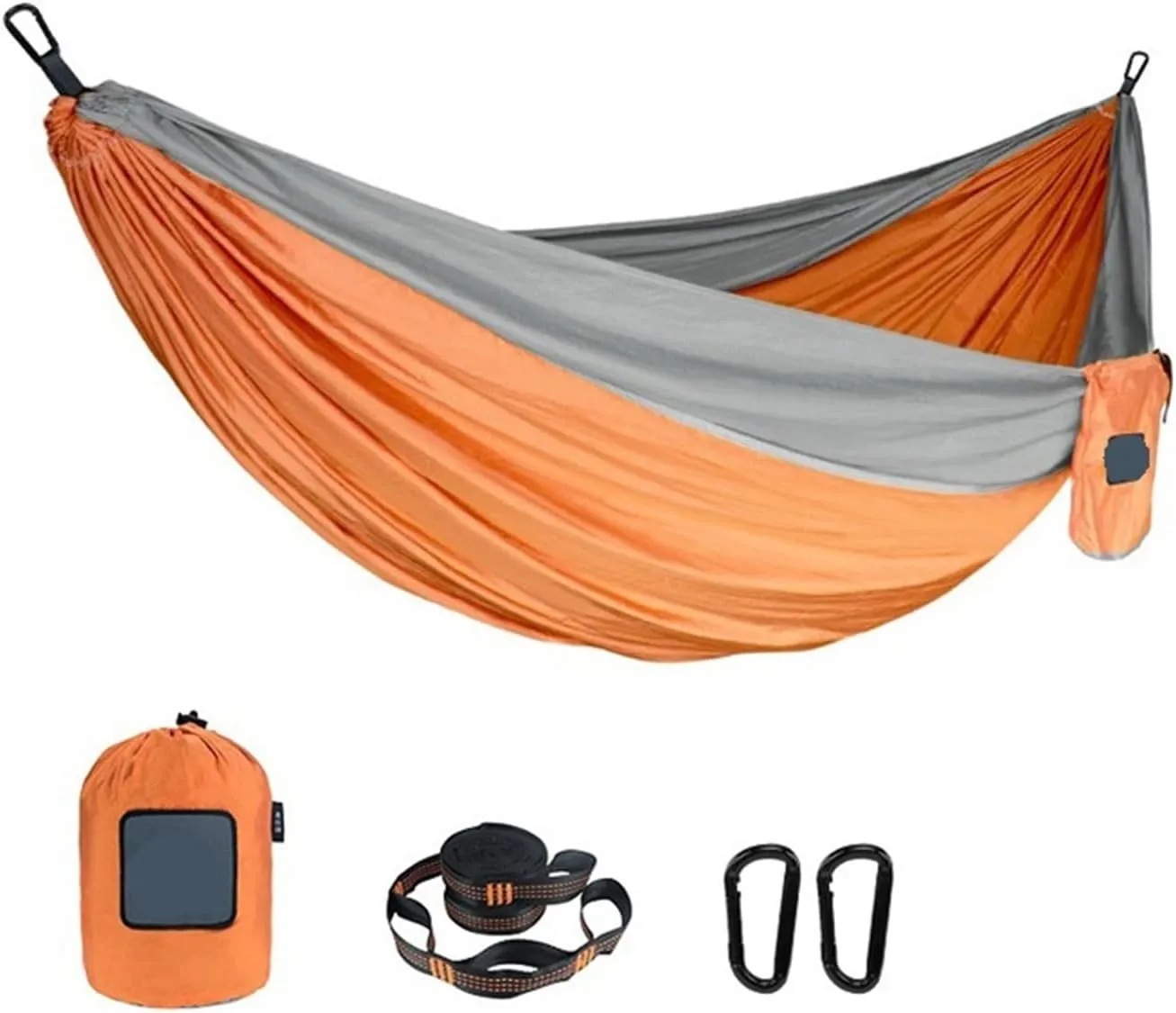 Portable Nylon Parachute Fabric Single and Double Size Outdoor Camping Hiking Garden Hammock for Terrace, Outdoor(Single Orange Grey)
