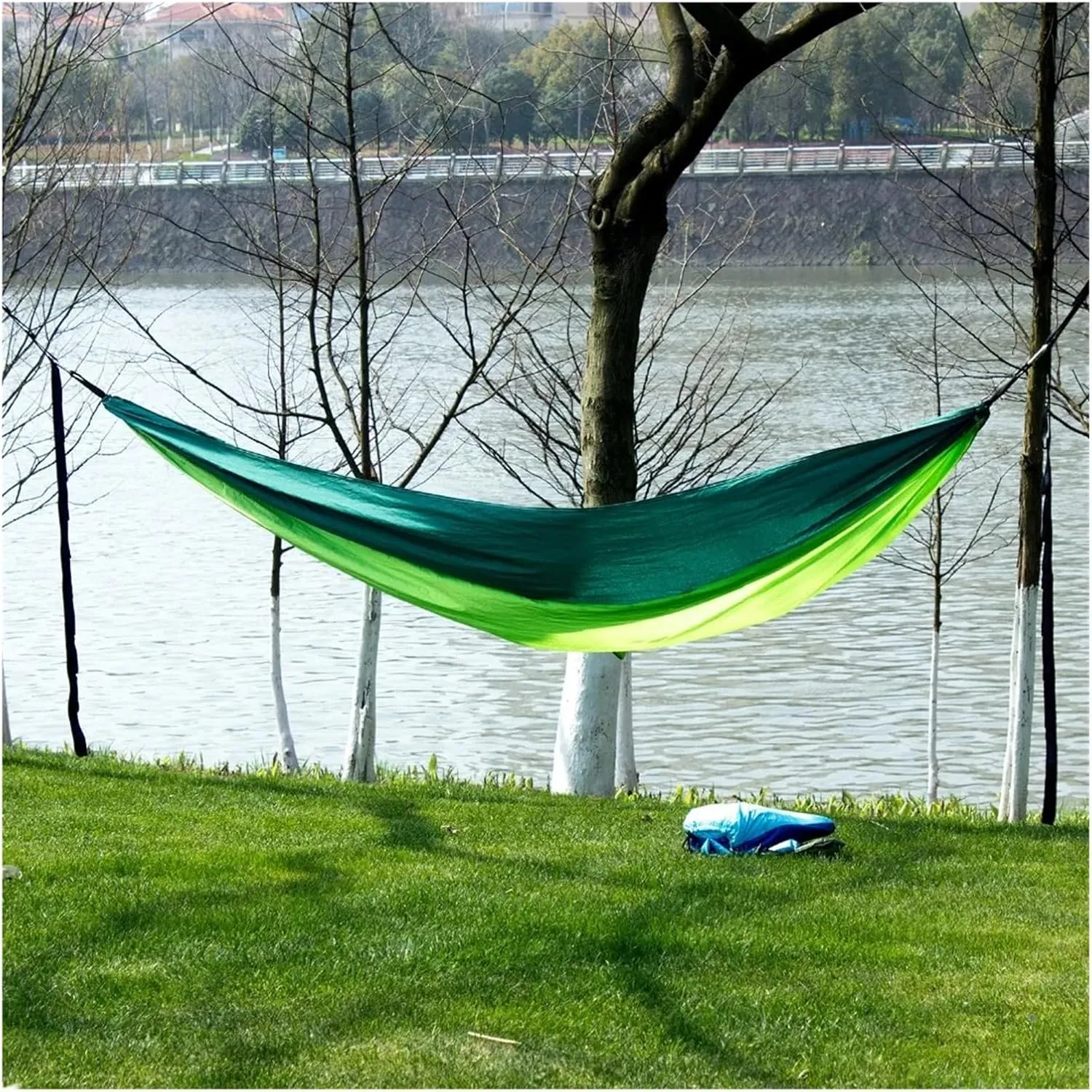 Portable Nylon Parachute Fabric Single and Double Size Outdoor Camping Hiking Garden Hammock for Terrace, Outdoor(Single Orange Grey)