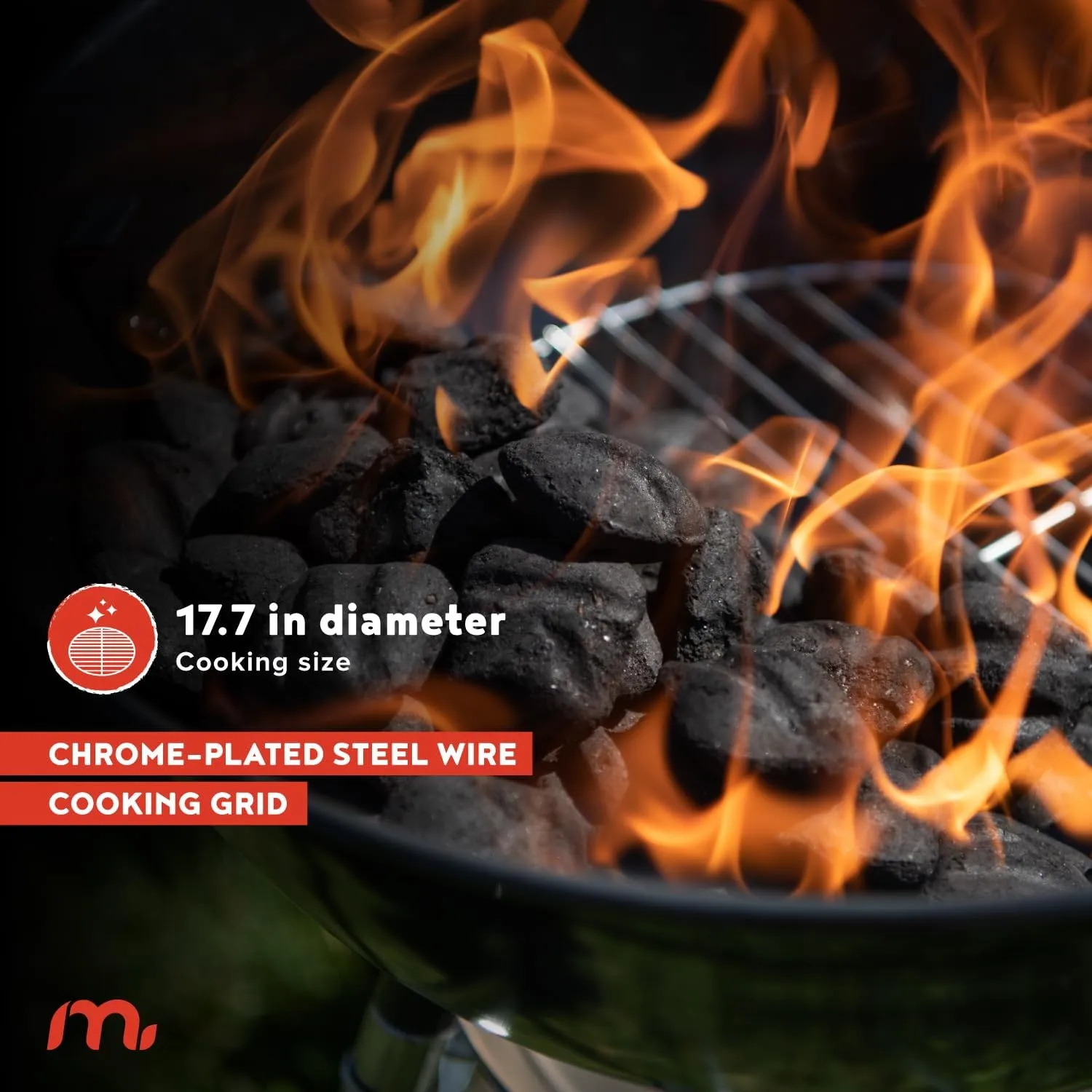 Premium Charcoal Grill, 18" Heavy Duty Charcoal Kettle Grill, Outdoor Cooking, Camping Patio, Backyard, Tailgating, Black