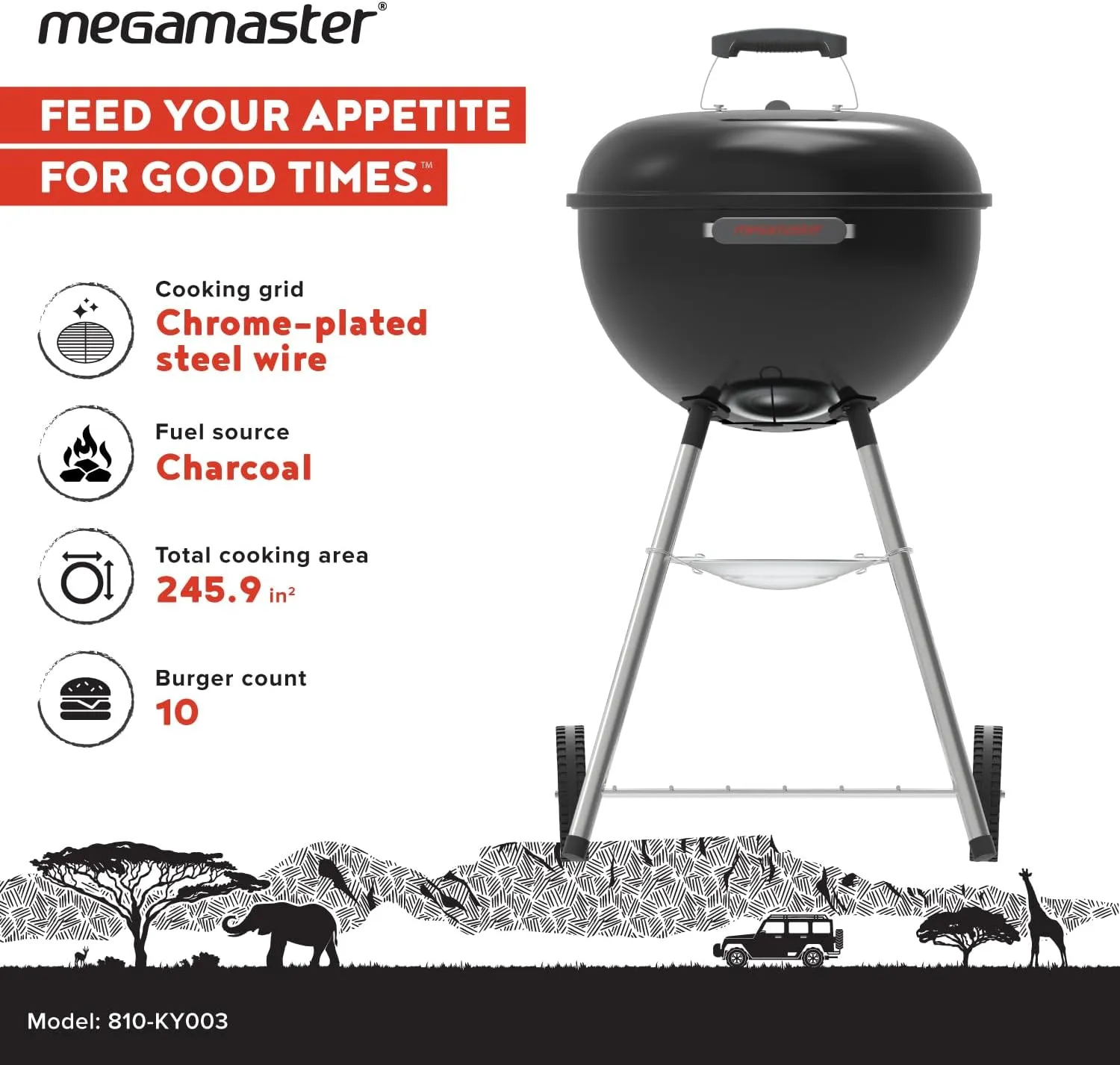 Premium Charcoal Grill, 18" Heavy Duty Charcoal Kettle Grill, Outdoor Cooking, Camping Patio, Backyard, Tailgating, Black