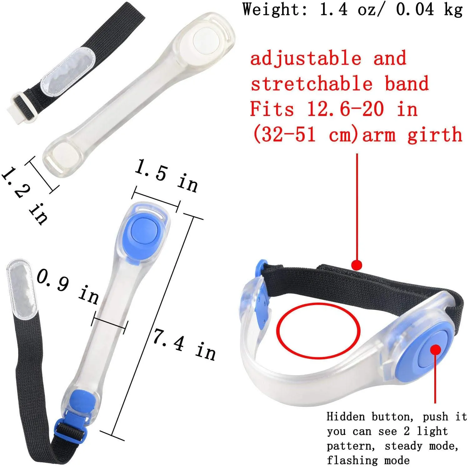 Premium LED Light Up Armband, Reflective Adjustable Wearable Silicone Running Belt Strap/Waterproof Glow in The Dark for Running Jogging Walking Cycling Concert Camping Outdoor Sports