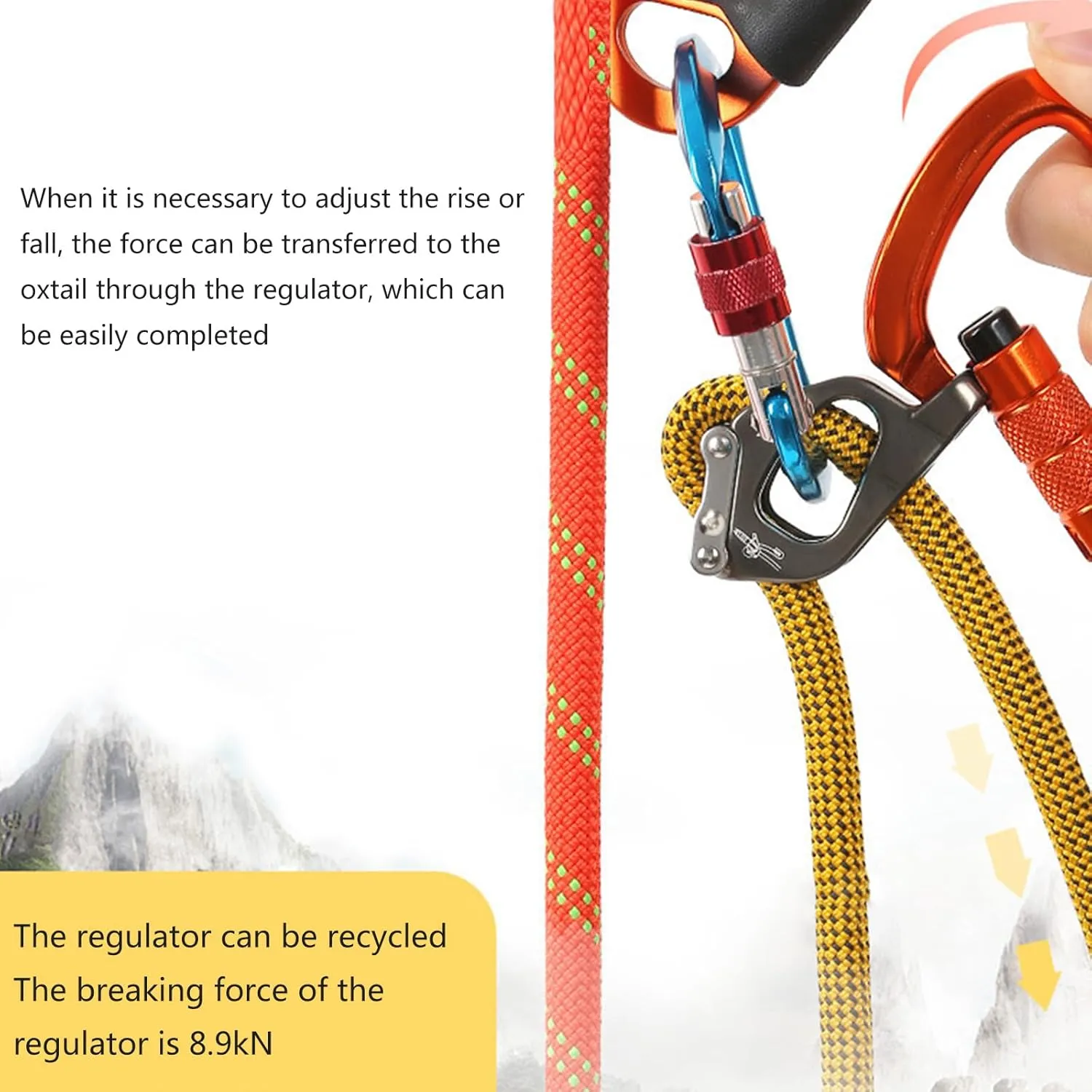 Professional Adjust Cowstail Positioning Lanyard Adjuster for Ascending Descending Rock Climbing Mountaineering Tool