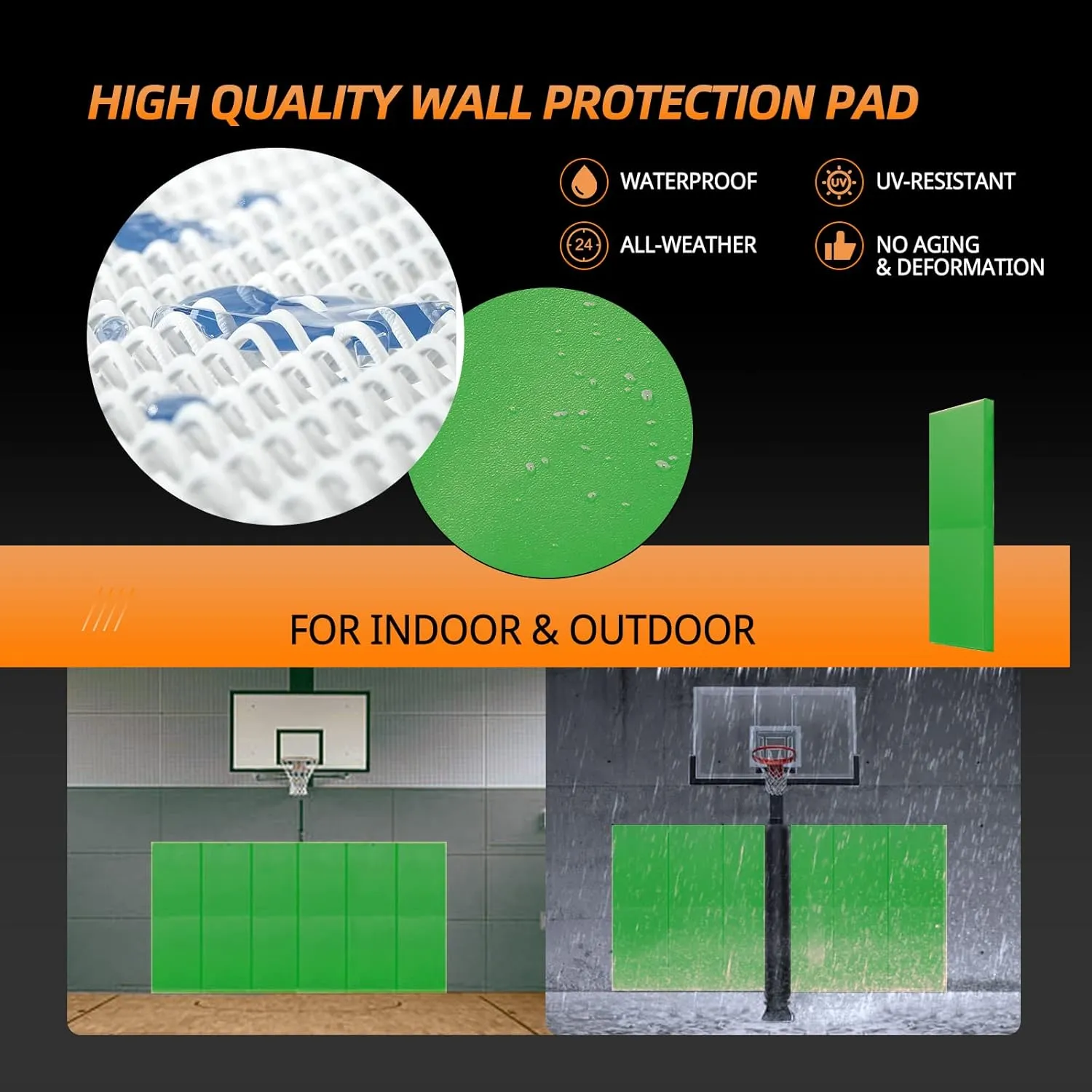 PROGOAL Gym Wall Paddings Basketball Court Wall Protection Pad - 2”Thick Foam Wall Mat Durable Protector for Wall-Mounted Basketball Hoops Garage Taekwondo（60" Lx20 W）