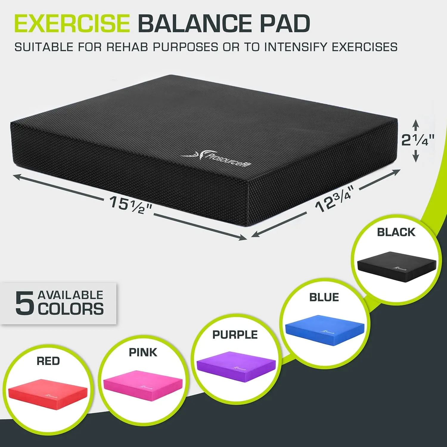ProsourceFit Exercise Balance Pad – Large Cushioned Non-Slip Foam Mat & Knee Pad for Fitness, Stability Training, Physical Therapy
