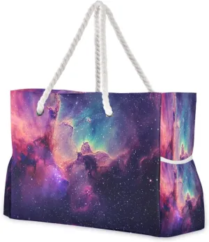 Psychedelic Interstellar Space Beach Bag & Travel Tote Bag Large Sandproof Wet Pouch for Gym Travel
