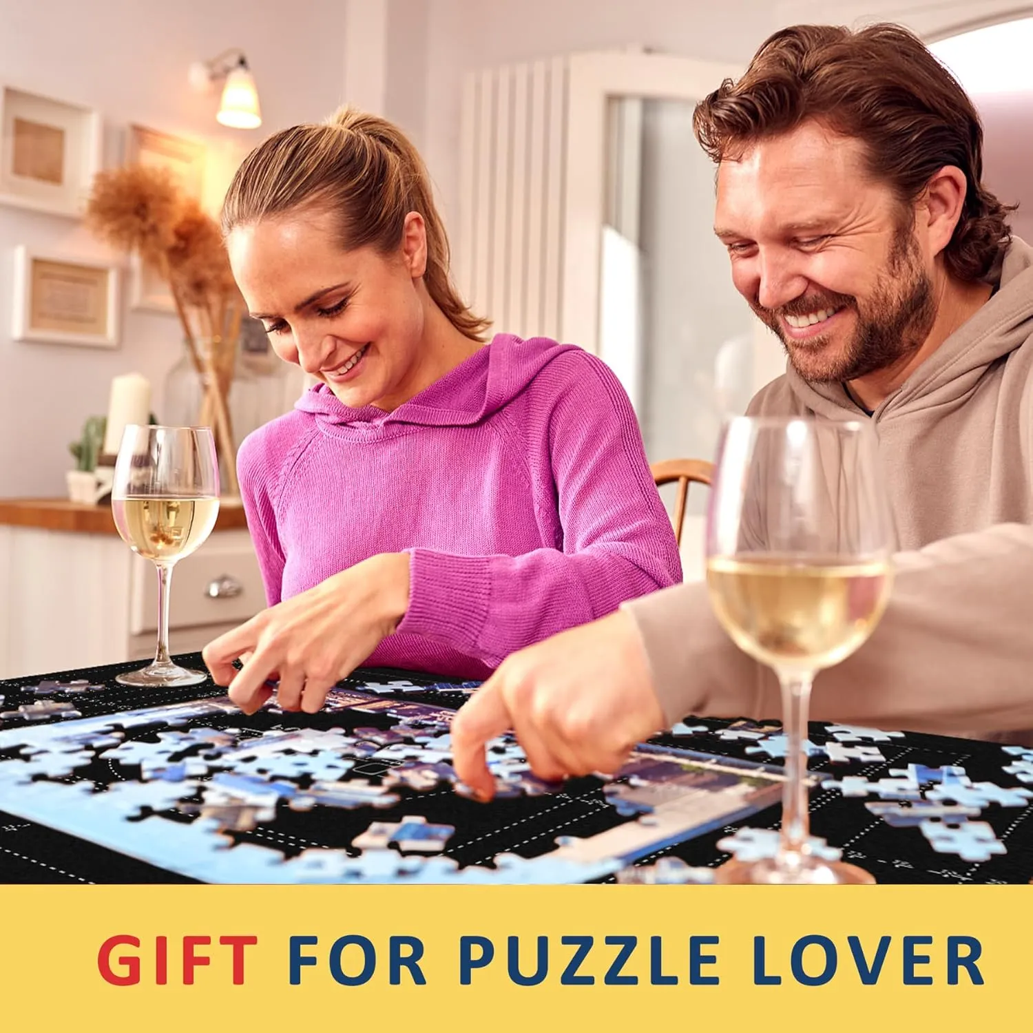 Puzzle Mat Roll Up for 3000 2000 1500 Pieces Jigsaw Puzzles, Large Portable Pad Table Non-Slip Board Saver Mats with 6 Sorting Trays, Inflatable Tube, 3 Straps, Keeper Storage Bag, Adults Kids Gifts