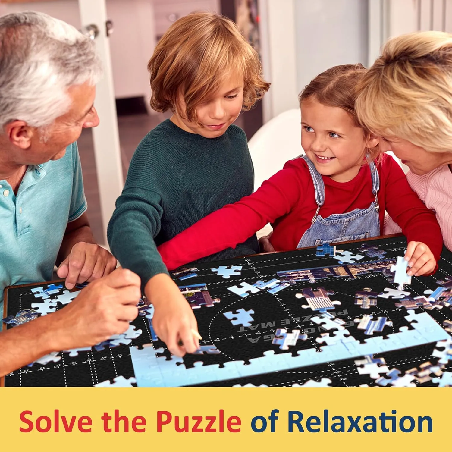 Puzzle Mat Roll Up for 3000 2000 1500 Pieces Jigsaw Puzzles, Large Portable Pad Table Non-Slip Board Saver Mats with 6 Sorting Trays, Inflatable Tube, 3 Straps, Keeper Storage Bag, Adults Kids Gifts