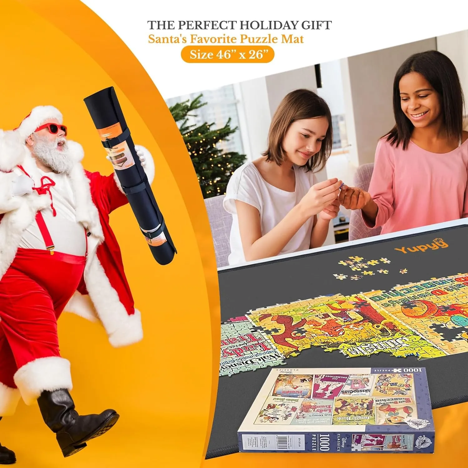 Puzzle Mat Roll Up, Large Roll Up Puzzle Mat 46”x26”, Portable Puzzle Organizer Up to 1500 Pcs, No Creases to Your Finished and Unfinished Puzzles, Rubber Mats for Jigsaw Puzzles