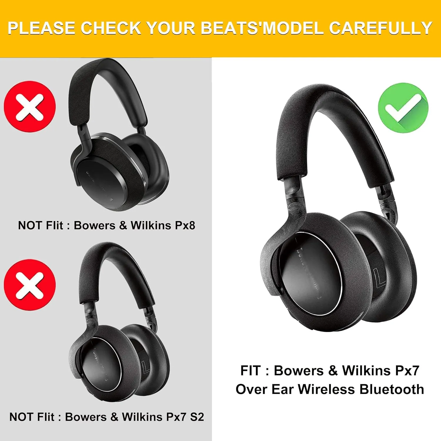 Px7 Earpads - defean Replacement Ear Pads Cover Cushions Compatible with Bowers & Wilkins Px7 Over Ear Wireless Bluetooth Headphones,High-Density Noise Cancelling Foam (Black Protein Leather)