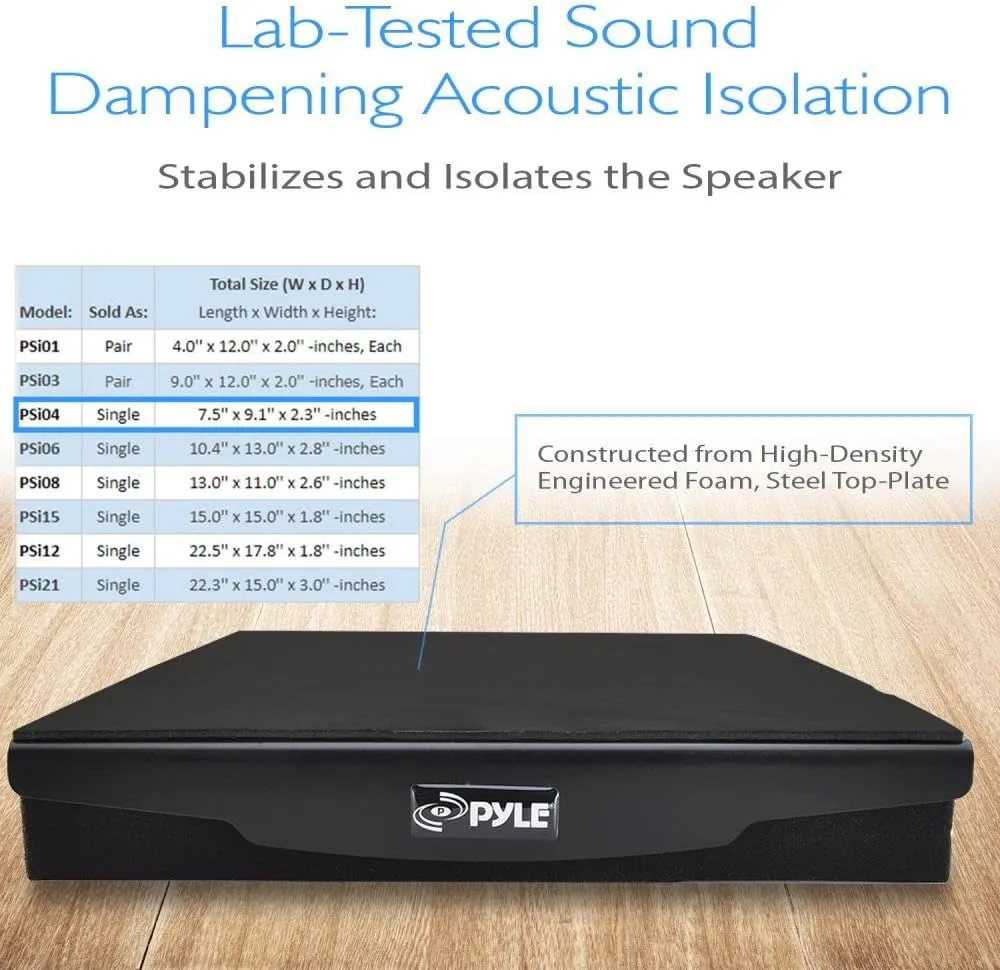 Pyle Sound Dampening Speaker Riser Foam - Audio Acoustic Noise Isolation Platform Pads Recoil Stabilizer w/ Rubber Base Pad For Studio Monitor, Subwoofer, Loud Speakers - PSI04 (7.5 x 9.1 x 2.3 Inch)