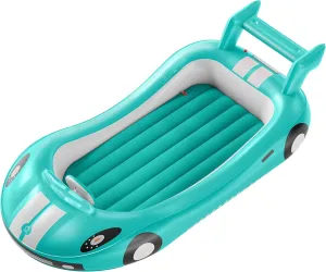 QPAU Inflatable Kids Bed, Toddler Travel Bed with Sides, for Camping, Traveling, Hotel, or Home Use, Hand Pump Included (Cyan)