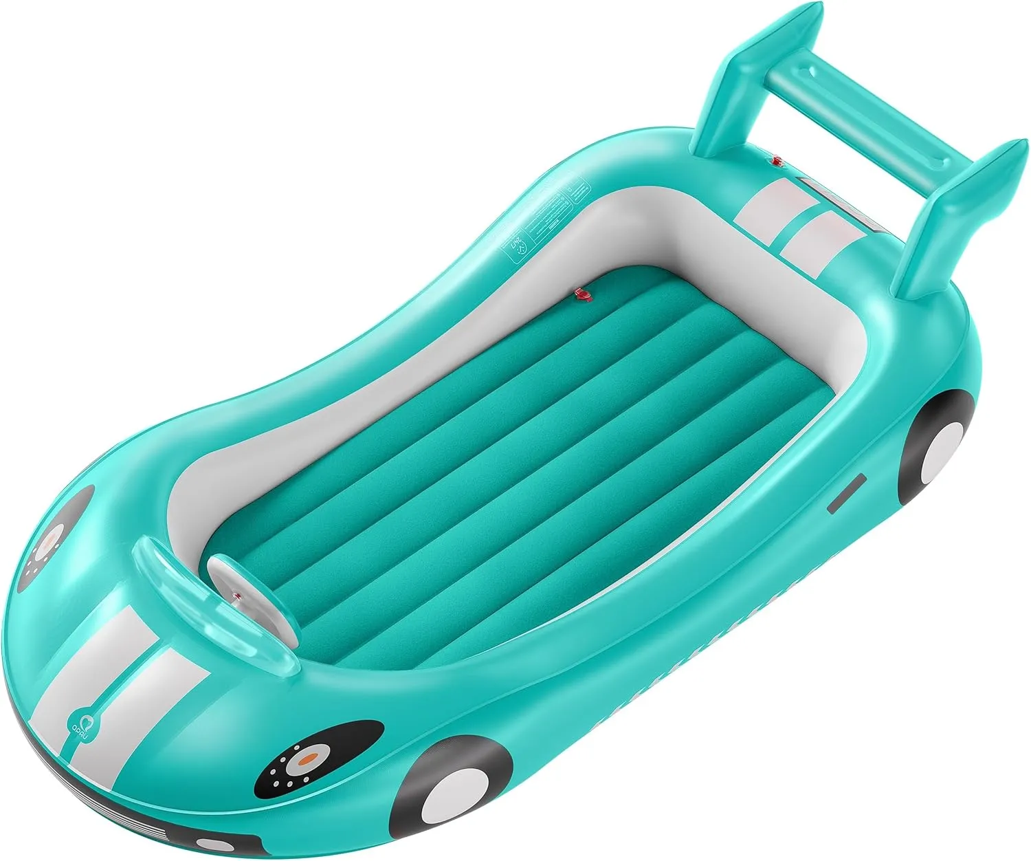 QPAU Inflatable Kids Bed, Toddler Travel Bed with Sides, for Camping, Traveling, Hotel, or Home Use, Hand Pump Included (Cyan)