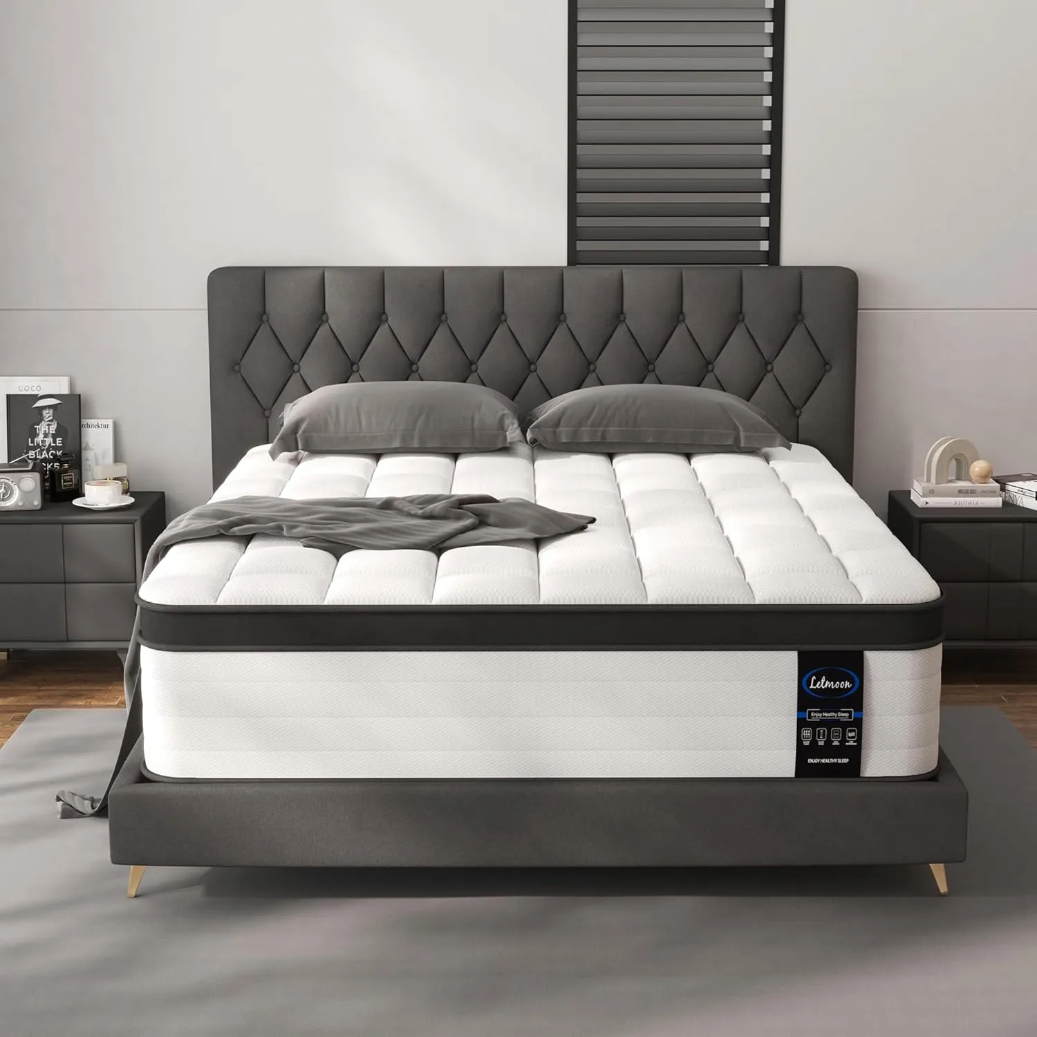 Queen Size Mattresses, 12 Inch Hybrid Queen Mattress in a Box, Medium Firm, Memory Foam and Pocket Springs, Strong Edge Support, Pressure Relief