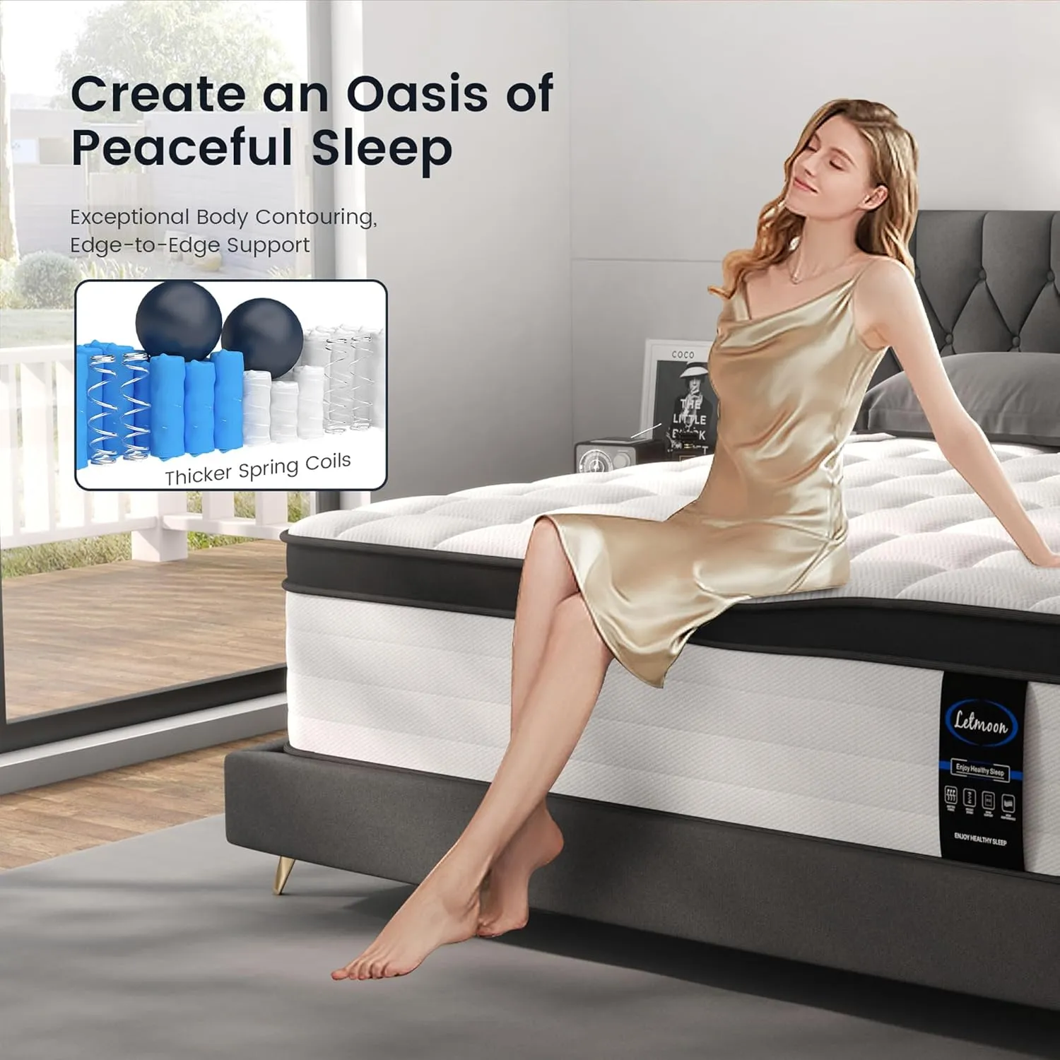 Queen Size Mattresses, 12 Inch Hybrid Queen Mattress in a Box, Medium Firm, Memory Foam and Pocket Springs, Strong Edge Support, Pressure Relief