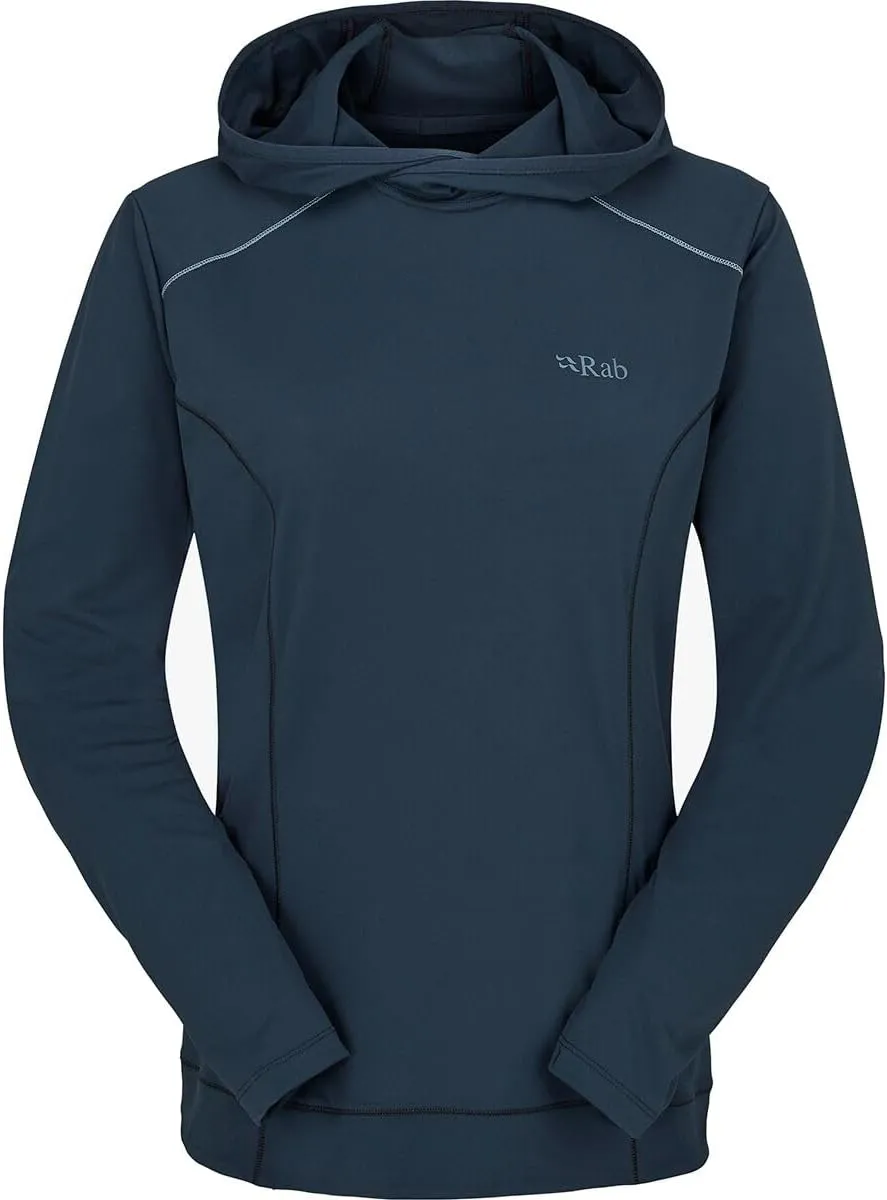 Rab Women's Force Hoody - Lightweight Long-Sleeve Hooded Baselayer Shirt for Hiking, Climbing, & Trail Running