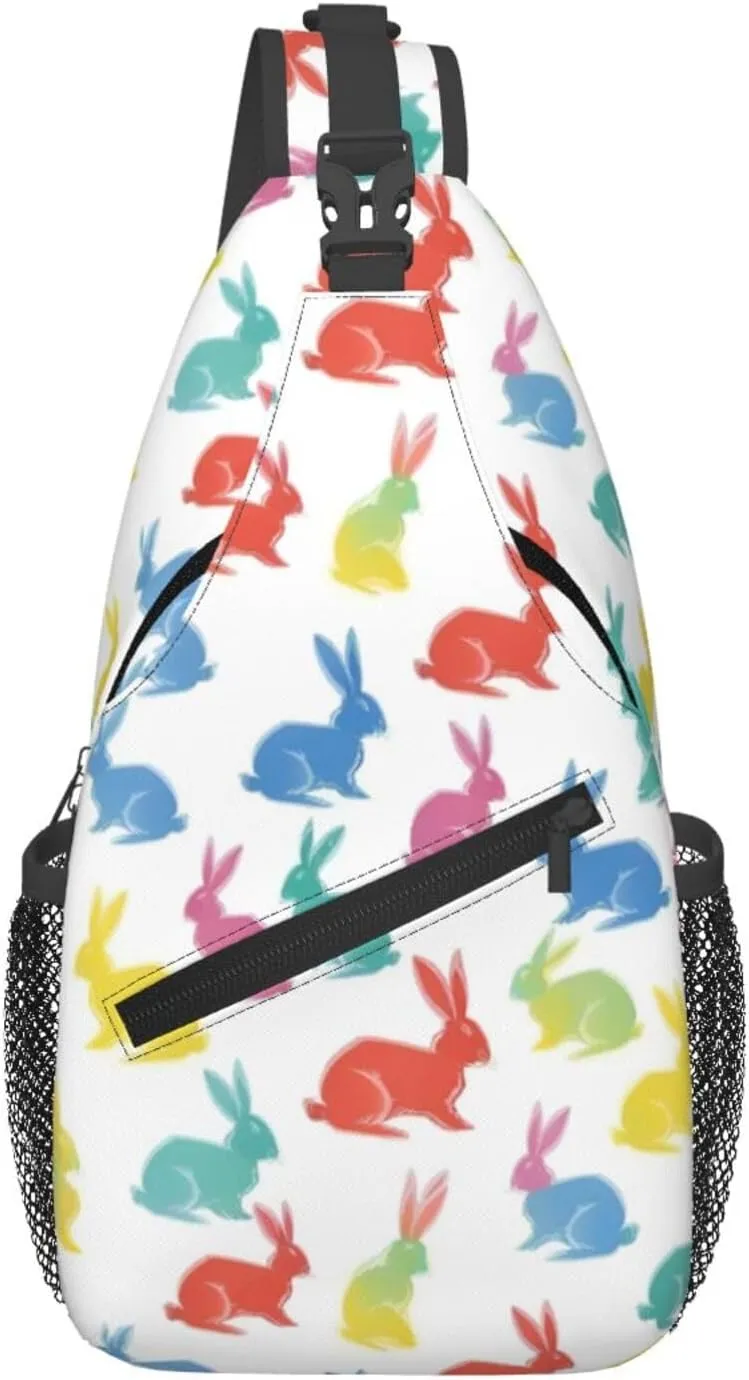 Rabbits Jumping Running Print Sling Bag Crossbody Travel Hiking Chest Backpack Shoulder Daypack For Women Men