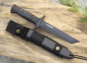 Ranger Full-Tang Fixed Blade, Tanto-Style Tactical Survival Military Field Knife with Sharpener On Hard Shell Quick Draw Sheath, Molle Compatable Mounting System for Camping Hunting Outdoors LEO