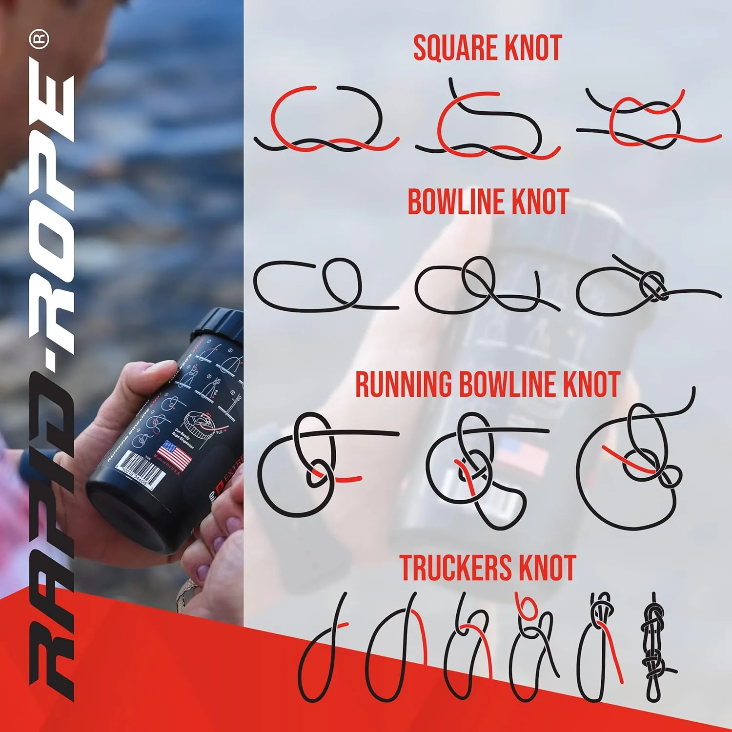 Rapid Rope Canister 120ft White Flat Tactical Paracord, Made in USA, 1100lb Tested Heavy Duty Poly Rope Test Cord, Non-Tangle Dispenser Included - Perfect Stocking Stuffer or Gift for Men and Women